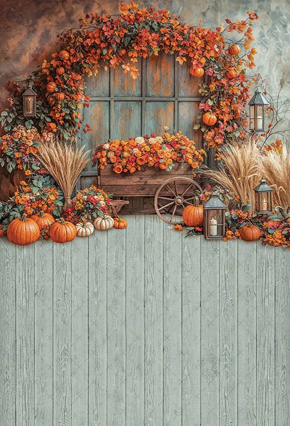 Mehofond Autumn Rustic Barn Photography Backdrop – Pumpkin Harvest Maple Leaf Background for Kids’ Birthday, Portraits, Photo Studio & Party Decor