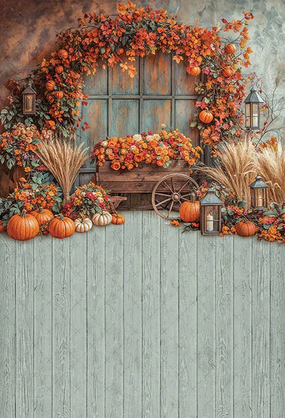 Mehofond Autumn Rustic Barn Photography Backdrop – Pumpkin Harvest Maple Leaf Background for Kids’ Birthday, Portraits, Photo Studio & Party Decor