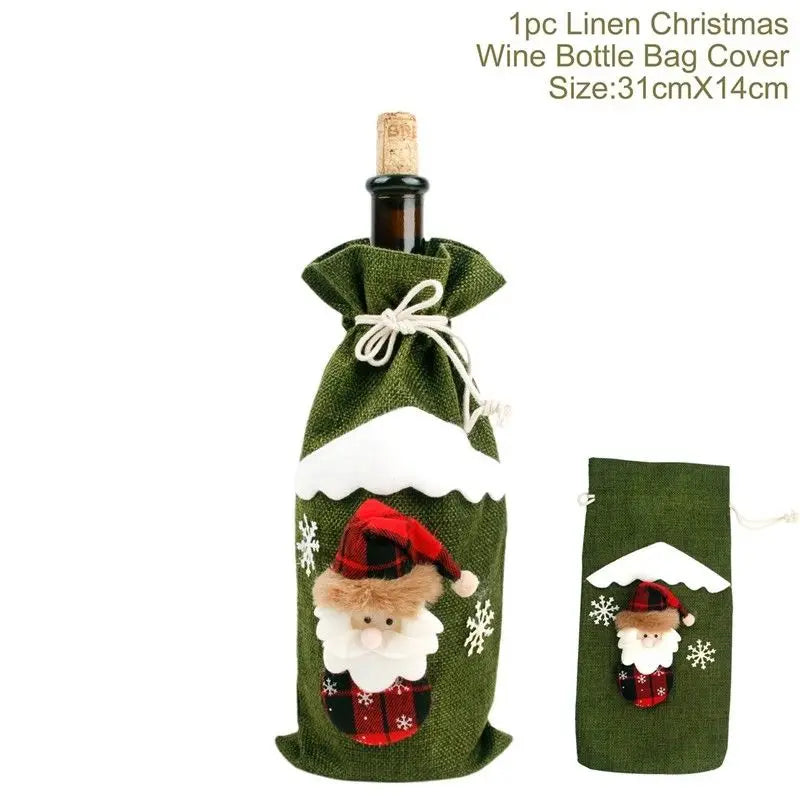 Christmas Wine Bottle Cover Set – Red Dress Wine Bottle Bag for Xmas, New Year Gifts, Navidad Party & Dinner Table Decor