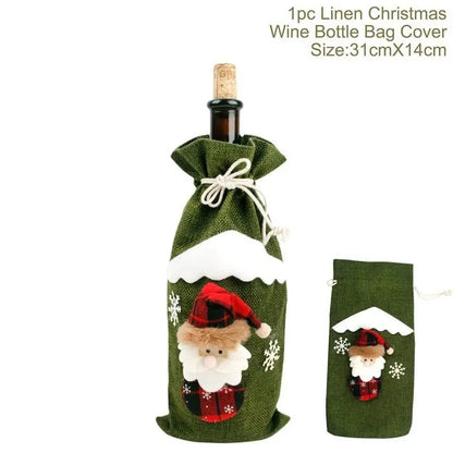 Christmas Wine Bottle Cover Set – Red Dress Wine Bottle Bag for Xmas, New Year Gifts, Navidad Party & Dinner Table Decor