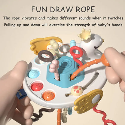 Juguete Sensorial de Silicona Montessori con Cuerda para Bebés – Mordedor Sonajero para Bebés de 6 a 12 Meses