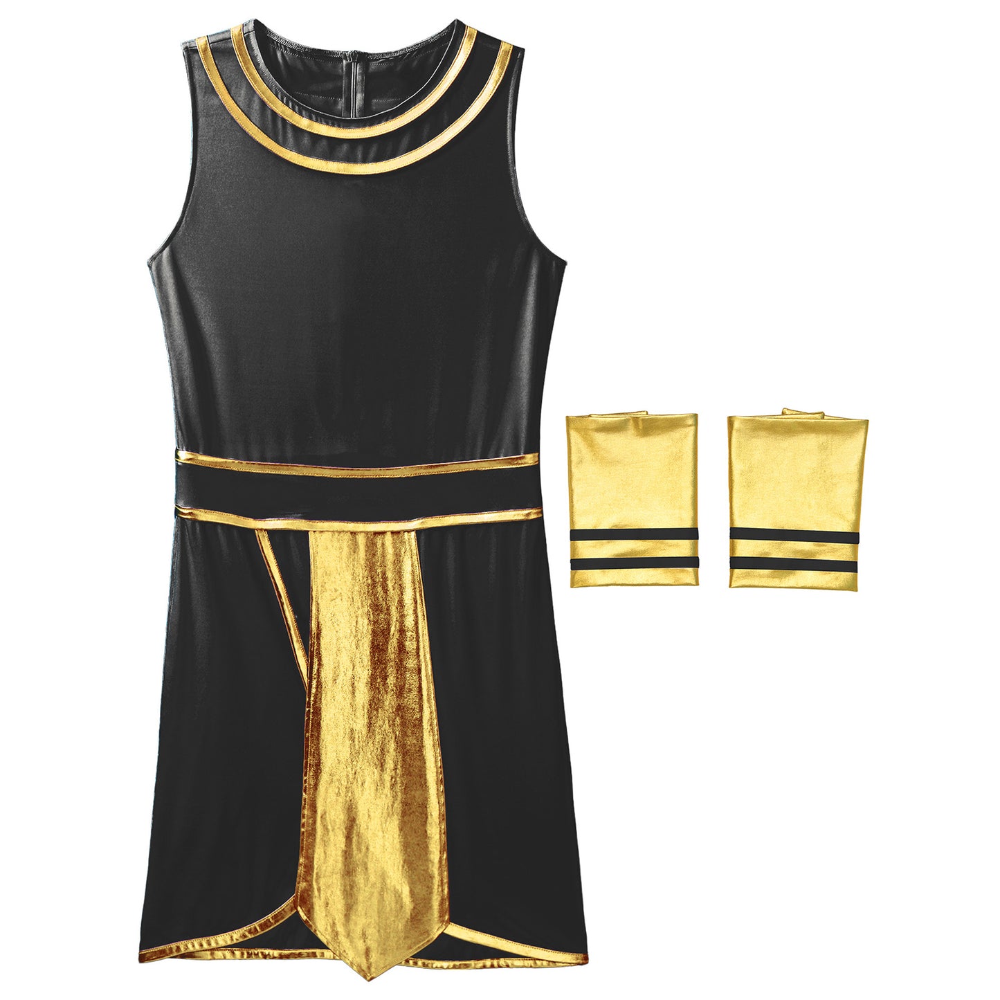 Men’s Ancient Greek & Egyptian Pharaoh Cosplay Costume – Metallic Shiny Toga Robe with Sleeves for Halloween & Roleplay