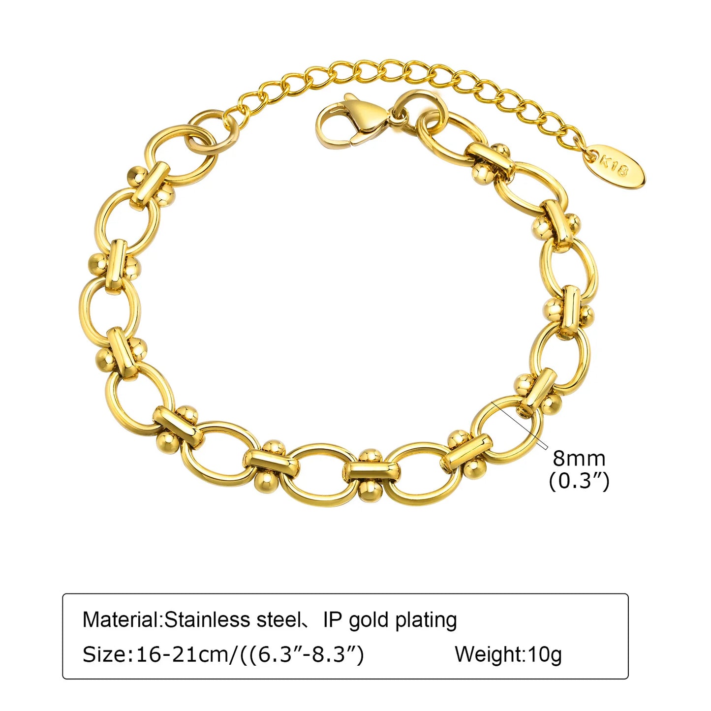 Pulsera de cadena de eslabones gruesos de acero inoxidable – Bañado en oro, pulsera de capas para mujer | Joyería de moda impermeable y de tendencia
