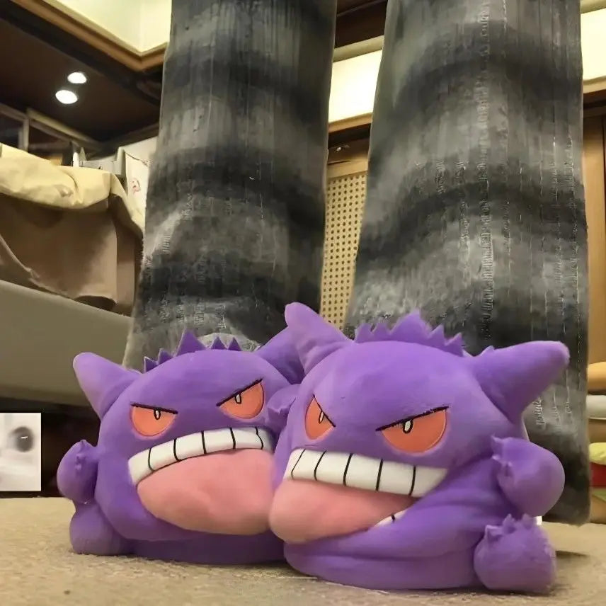 Chaussons en peluche Gengar Pokémon – Chaussures d'intérieur d'hiver chaudes antidérapantes au design de langue amusant de dessin animé
