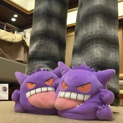 Chaussons en peluche Gengar Pokémon – Chaussures d'intérieur d'hiver chaudes antidérapantes au design de langue amusant de dessin animé