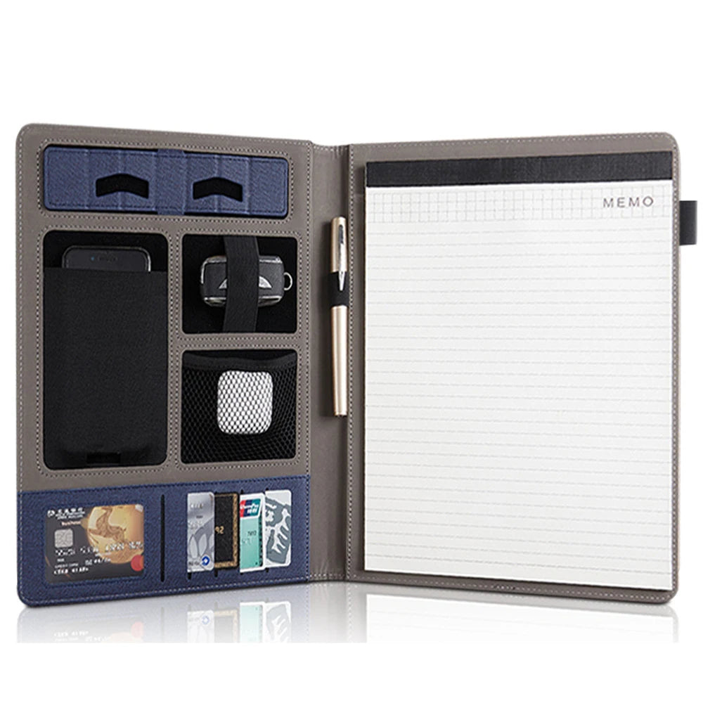 A4 PU Leather Padfolio Folder – Multifunction Document Holder & Business Portfolio Organizer for Men & Women