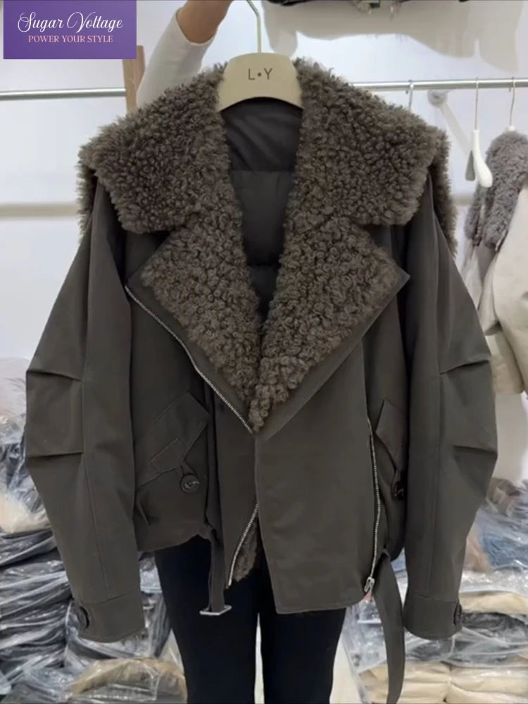 Women's Winter Padded Jacket Faux Fur Collar Army Green Oversized Thick Warm Coat with Drawstring Waist, Casual Streetwear Outerwear