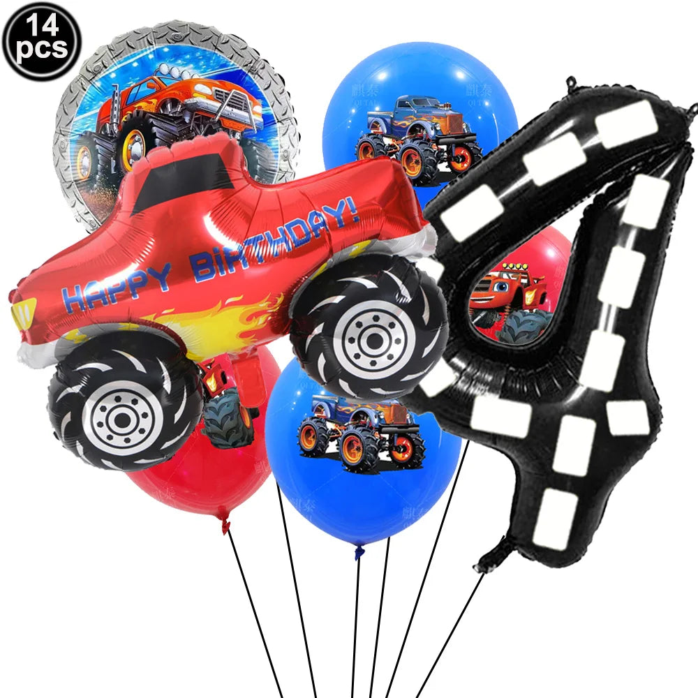 Monster Truck Birthday Party Supplies – Disposable Plates, Napkins, Banner & Tablecloth for Kids' Boys' 2nd Birthday Decorations