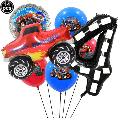 Monster Truck Birthday Party Supplies – Disposable Plates, Napkins, Banner & Tablecloth for Kids' Boys' 2nd Birthday Decorations
