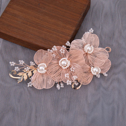 Vintage Gold Floral Bridal Headband with Pearls – Fairy Wedding Tiara for Brides, Prom & Special Occasions