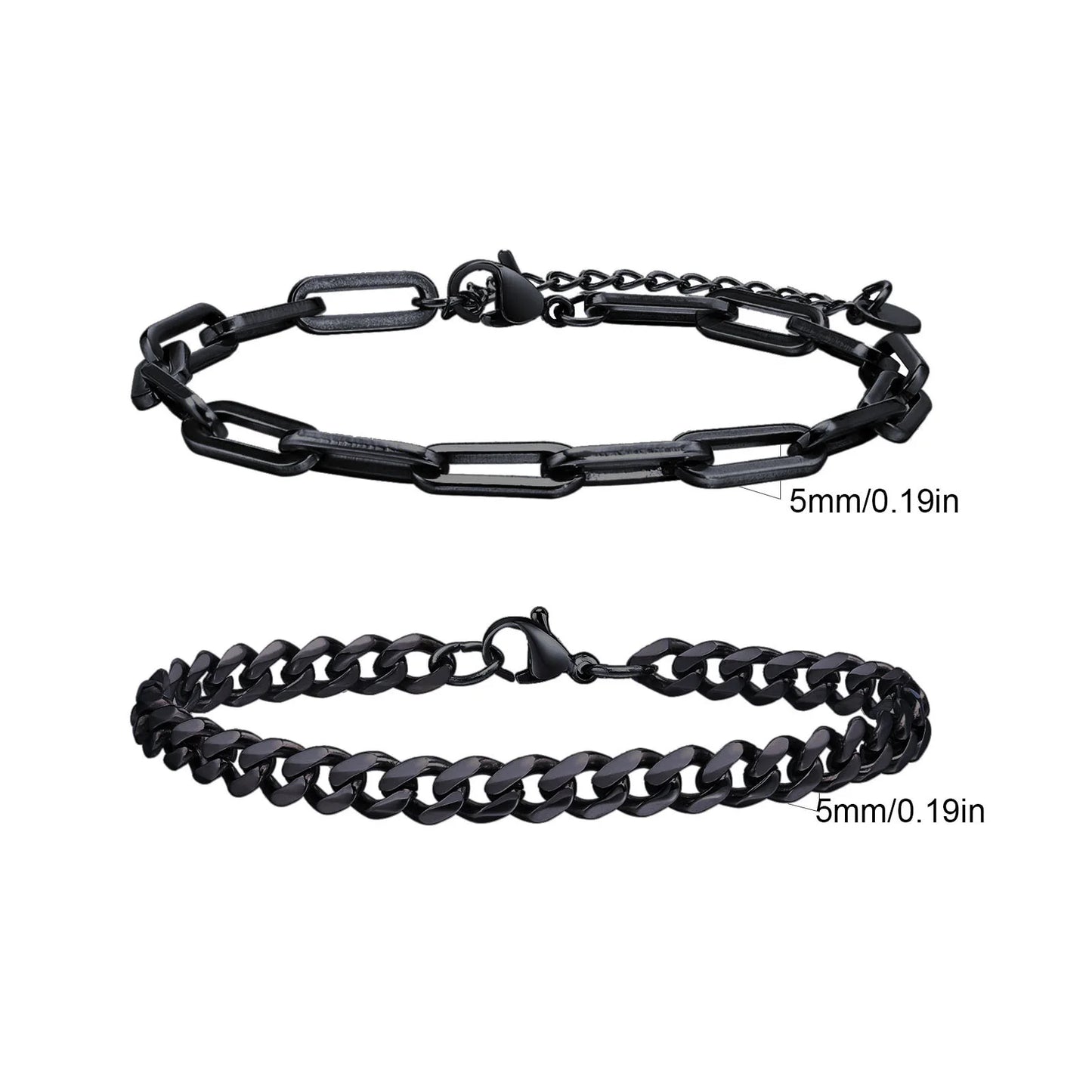 2-Piece Men's Chain Bracelet Set – Stainless Steel Twist Rope & Cuban Link Wristbands in Silver, Gold & Black | Fashion Jewelry Gift