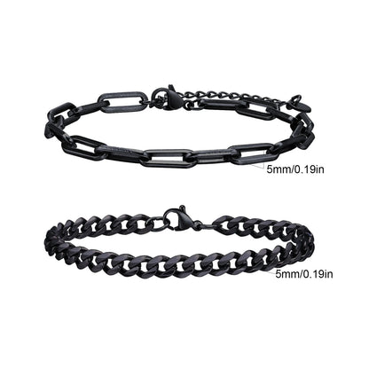 2-Piece Men's Chain Bracelet Set – Stainless Steel Twist Rope & Cuban Link Wristbands in Silver, Gold & Black | Fashion Jewelry Gift
