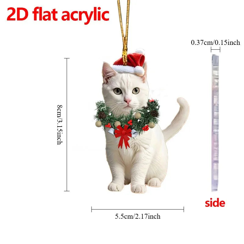 Cute Cat 2D Acrylic Christmas Pendant – Flat Hanging Ornament for Xmas Tree, Holiday Party & Festive Home Decor