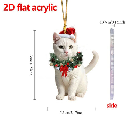 Cute Cat 2D Acrylic Christmas Pendant – Flat Hanging Ornament for Xmas Tree, Holiday Party & Festive Home Decor