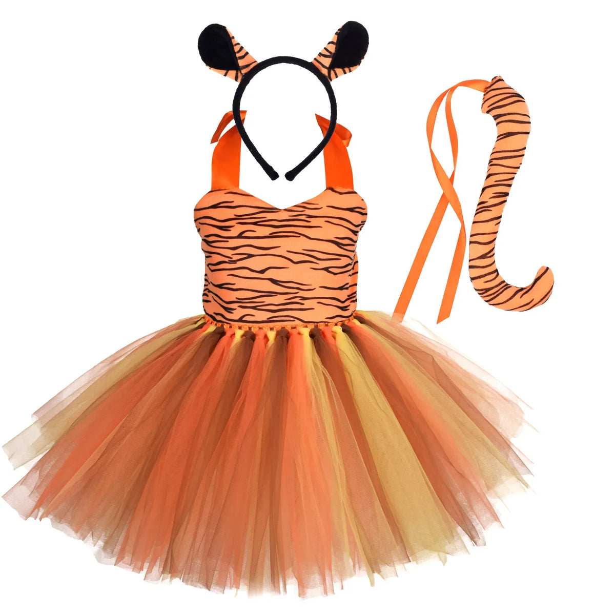 Baby Girls Animal Tutu Dress – Forest Theme Giraffe, Cow, Tiger, Leopard & Zebra Print Costume for Halloween & Birthday Parties