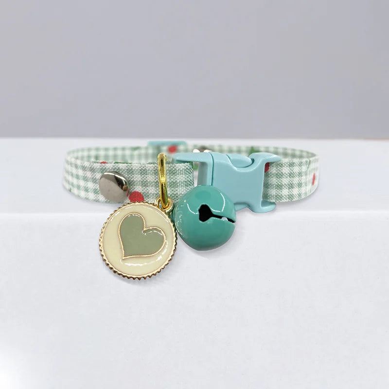 Cute Avocado Cat Collar – Adjustable Plaid Pet Collar with Bell & Candy Avocado Pendant, Cartoon Necklace for Cats & Small Dogs