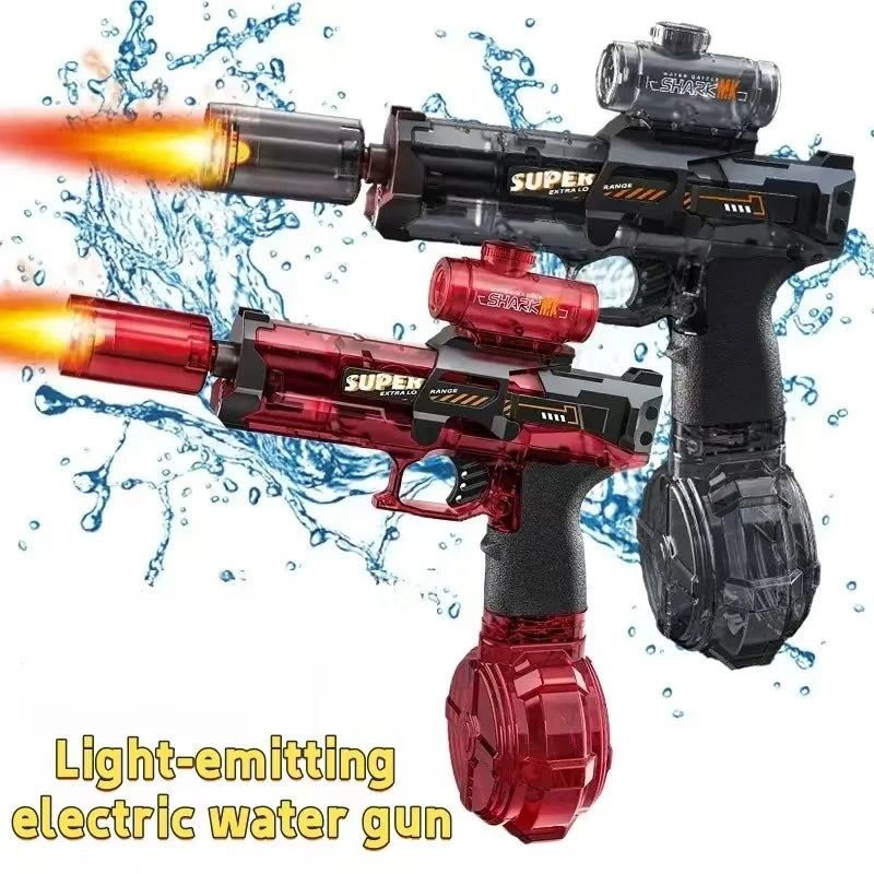 Pistola de agua eléctrica con luz y efecto llama – Potente lanzador de alta velocidad para juegos de playa, piscina y chapoteo de verano al aire libre