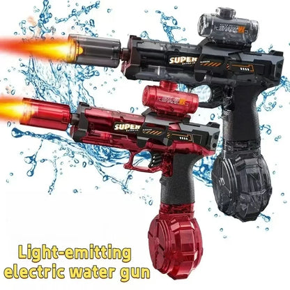 Pistola de agua eléctrica con luz y efecto llama – Potente lanzador de alta velocidad para juegos de playa, piscina y chapoteo de verano al aire libre