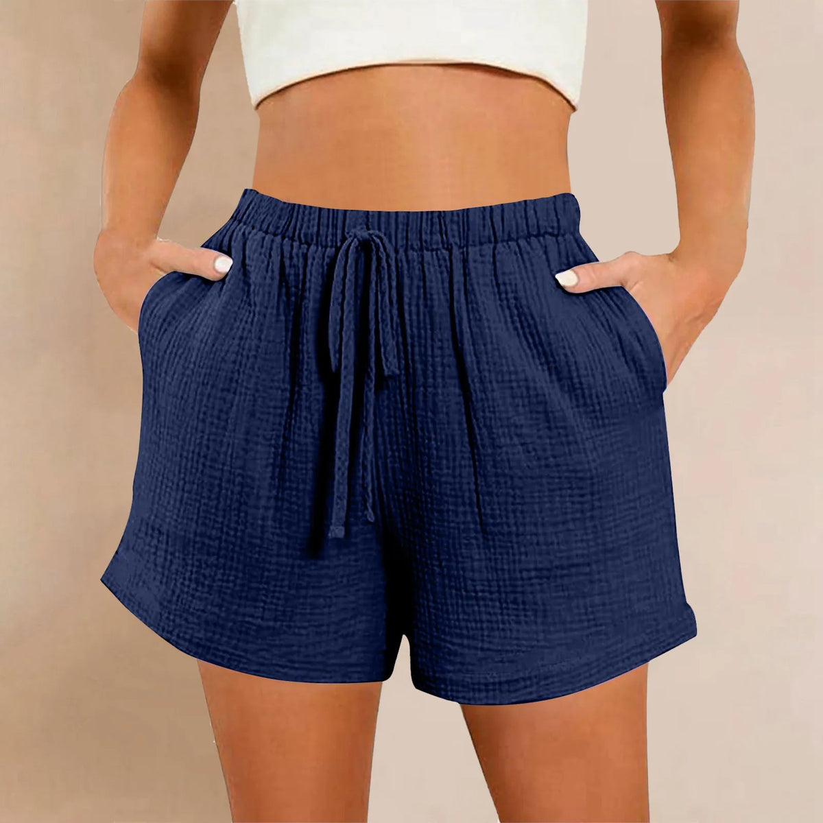 Women's Summer Cotton Crepe Shorts – Solid-Color Washed Double-Layer Gauze Lightweight Shorts, Soft Breathable & Comfortable Casual Wear