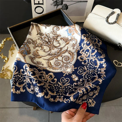 70x70CM Foulard en soie imprimé pour femme – Châle Pashmina carré tendance, tour de cou de luxe, bandeau et bandana décoratif