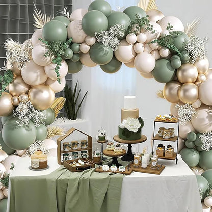 Sage Green Balloon Arch Garland Kit – Green, White, Sand & Gold Confetti Latex Balloons for Birthday, Wedding & Graduation Decorations