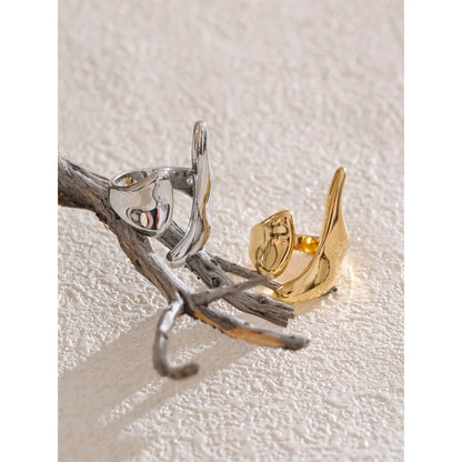 Anillo de Acero Inoxidable Ajustable Geométrico – Anillo de Moda Minimalista con Baño de Oro PVD para Mujer