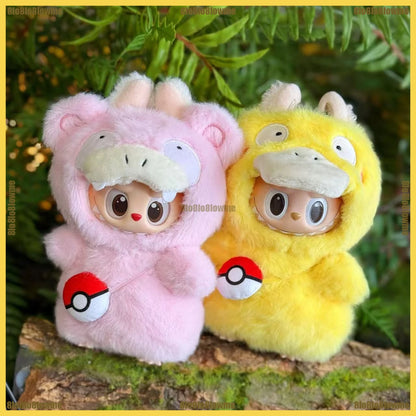 Kawaii Labubu Cartoon Plush Doll Clothes Set – Psyduck, Slowpoke & Charmander Outfit with Backpack, Fashion Mini Doll Accessories