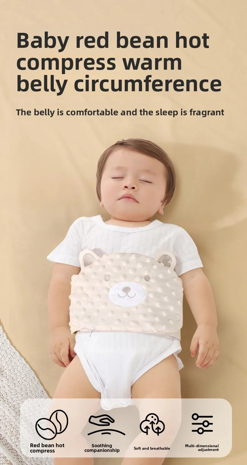 Faja suave para bebé con paquete térmico de frijoles rojos – Envoltura abdominal de dibujos animados para bebés para calor, alivio de gases y comodidad estomacal