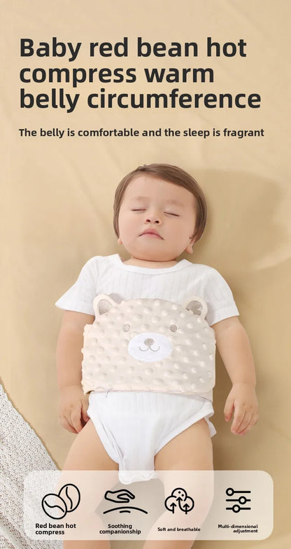 Faja suave para bebé con paquete térmico de frijoles rojos – Envoltura abdominal de dibujos animados para bebés para calor, alivio de gases y comodidad estomacal