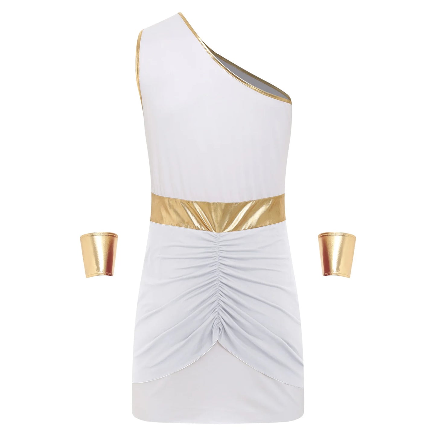 Men’s Ancient Greek & Egyptian Pharaoh Cosplay Costume – Metallic Shiny Toga Robe with Sleeves for Halloween & Roleplay