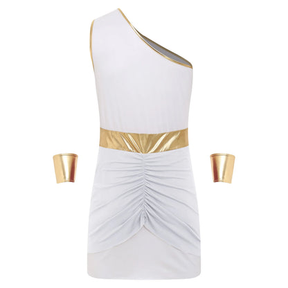 Men’s Ancient Greek & Egyptian Pharaoh Cosplay Costume – Metallic Shiny Toga Robe with Sleeves for Halloween & Roleplay