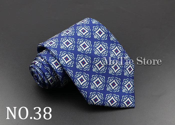 Men's 7.5cm Soft Silk Necktie – Floral & Dot Pattern Tie for Weddings, Business, Parties & Formal Wear