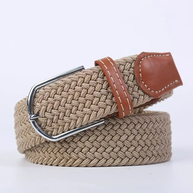 Ceinture élastique tressée unisexe en toile tissée, à boucle ardillon, pour jeans (107/120/130cm)