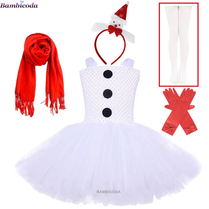 Girls Snowman Cosplay Costume – Fancy Tutu Dress for Stage Shows, Parties, Carnival & Halloween, Ages 3–10Y