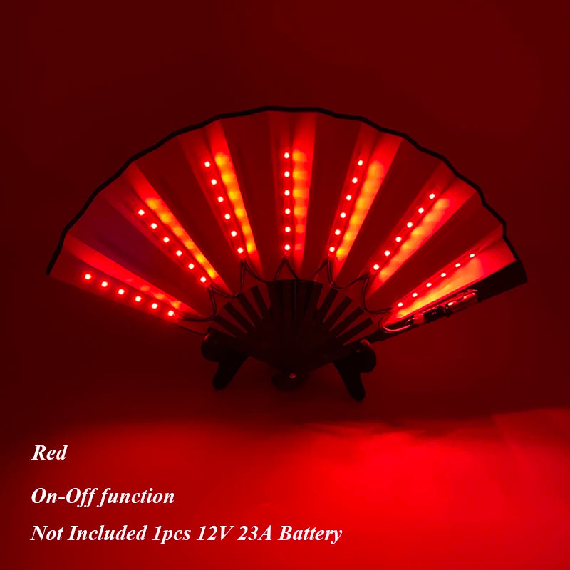 Ventilador de Mano Plegable con Luz LED – Ventilador Luminoso de 10 Pulgadas para Raves, Discotecas, Festivales y Fiestas