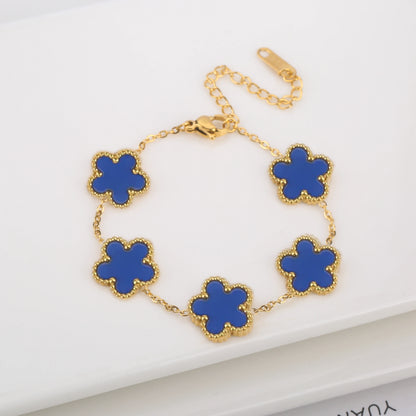 Stainless Steel Five Leaf Flower Clover Bracelet for Women Girls Adjustable Laser Petal Classic Brand Jewelry Gift