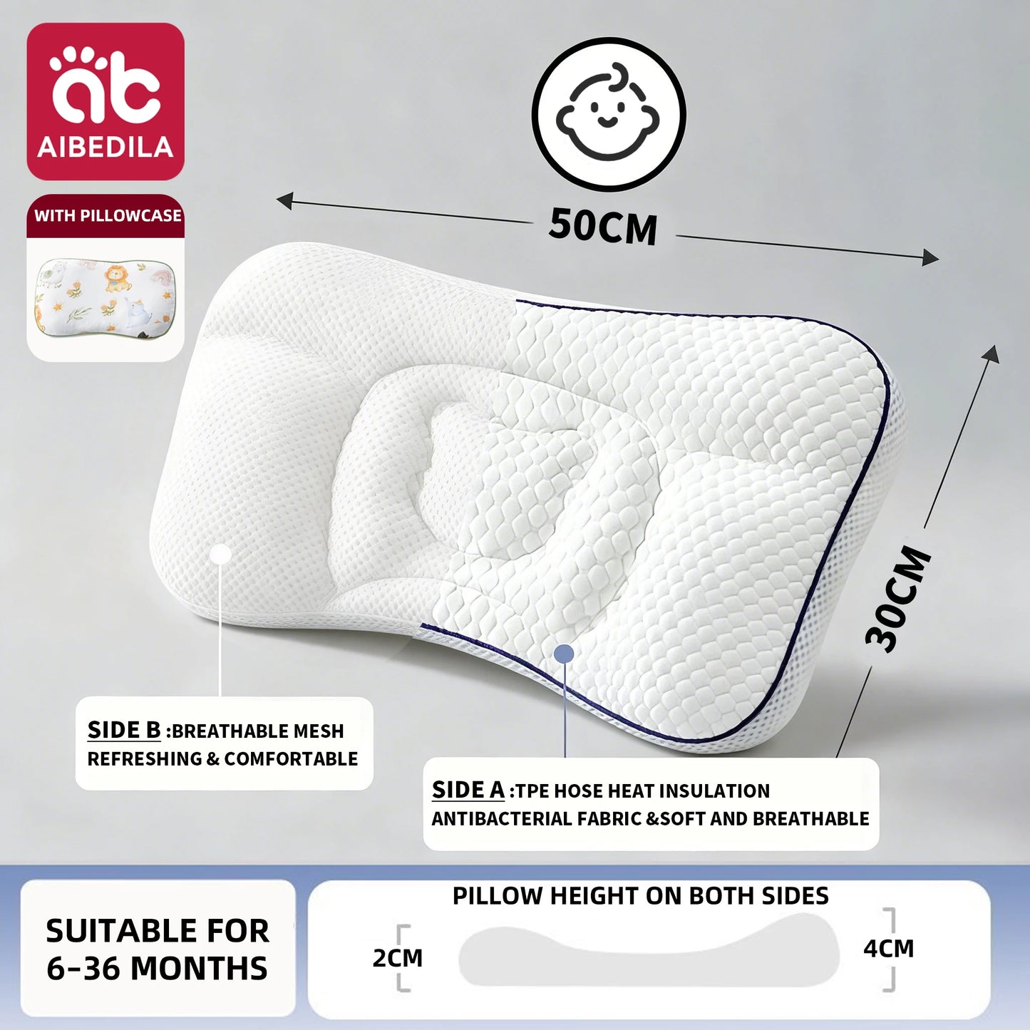 AIBEDILA Almohada ortopédica para cuello de bebé – Suave almohada de viaje para la cabeza del recién nacido para bebés, guardería y ropa de cama