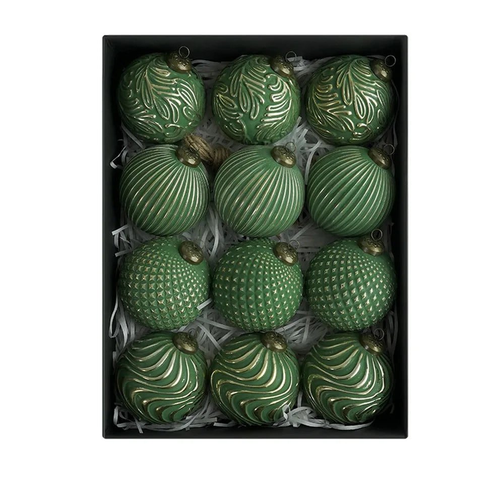 12PCS 8CM Shatterproof Christmas Tree Ball Ornaments – Retro Reusable Hanging Baubles for Elegant Xmas Tree & Holiday Home Decor