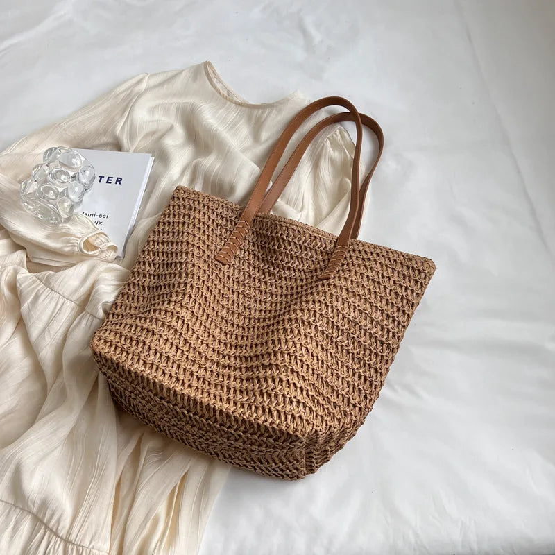 Bolso de Hombro de Paja Tejido a Mano para Mujer – Bolso Tote Bohemio de Verano para Playa, Bolso de Mano Tejido a la Moda 2025 para Viajes, Compras, Vacaciones y Uso Diario Casual
