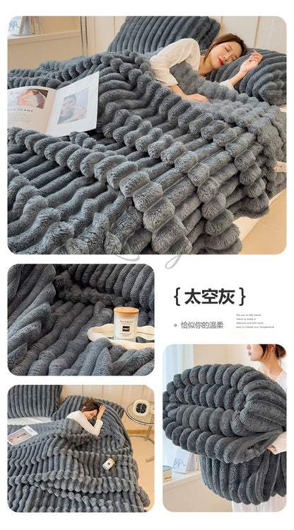 Manta Suave de Felpa de Conejo Artificial – Manta Gruesa Cálida para Sofá, Cama y Confort Otoñal