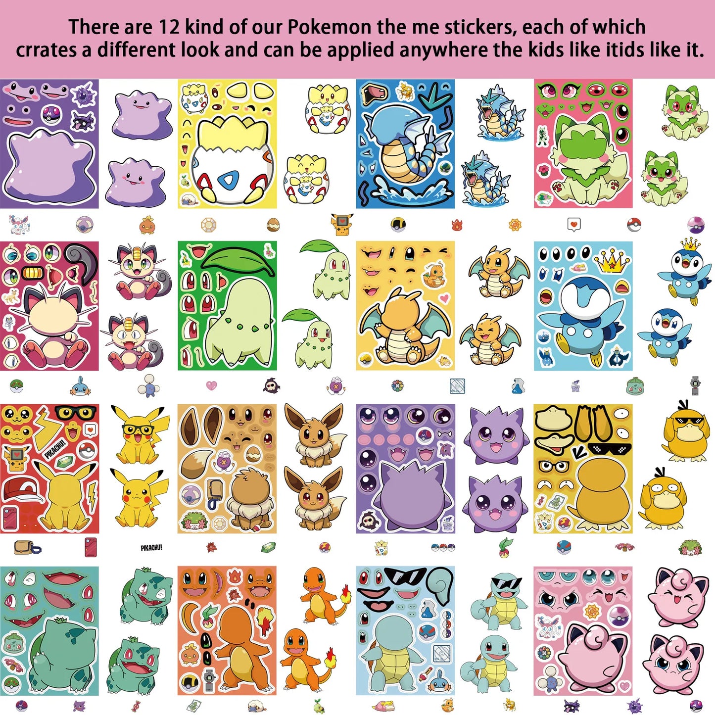 Pokémon DIY Puzzle Sticker Set – 16/32pcs Make-a-Face Cartoon Jigsaw Toys for Kids (Pikachu & Charizard)