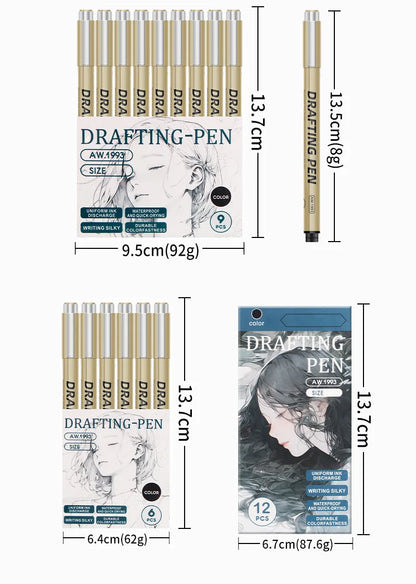 Manga Black Fineliner Marker Set – 1/6/9/12PCS Fine Tip Drawing Pens for Sketching, Comics & Art