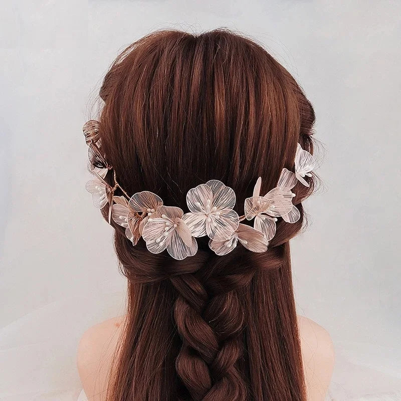 Vintage Gold Floral Bridal Headband with Pearls – Fairy Wedding Tiara for Brides, Prom & Special Occasions