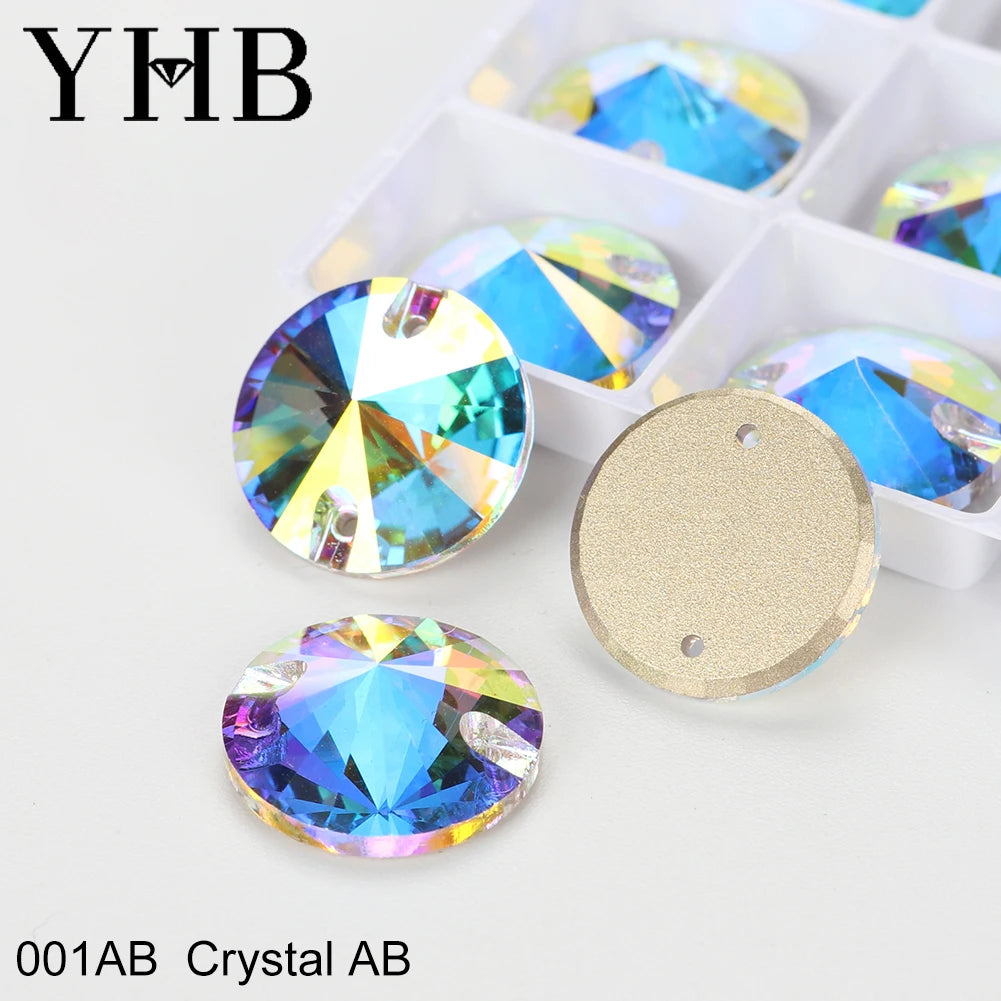 Strass à coudre YHB Crystal Rivoli – Pierres à coudre plates en verre pour vêtements, sacs et artisanat de bricolage