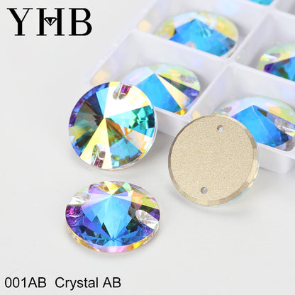 Strass à coudre YHB Crystal Rivoli – Pierres à coudre plates en verre pour vêtements, sacs et artisanat de bricolage
