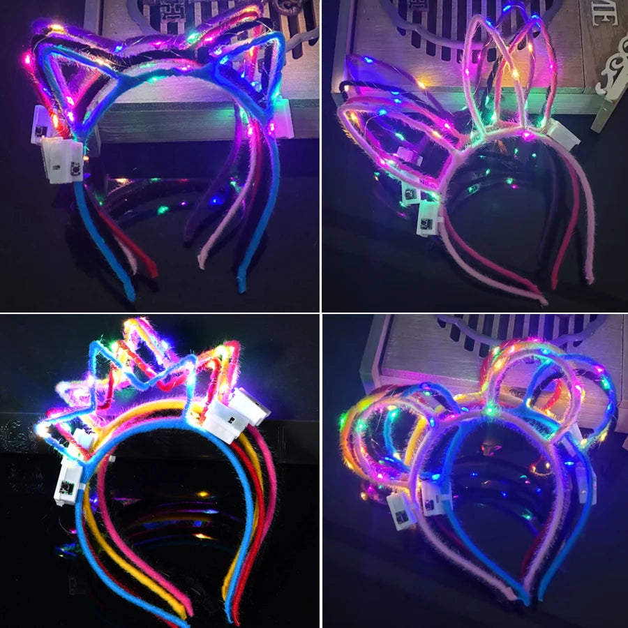 Serre-tête lumineux LED Oreilles de Chat & Lapin – Bandeau lumineux pour Anniversaires, Festivals & Mariages