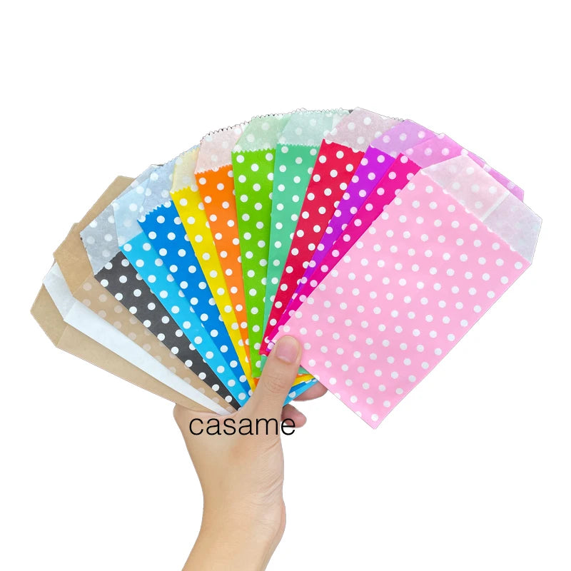 10/25/50PCS Mini Bolsas de Regalo de Papel Kraft con Lunares para Boda, Cumpleaños, Recuerdos de Fiesta, Invitaciones, Tarjetas de Felicitación y Pequeños Regalos