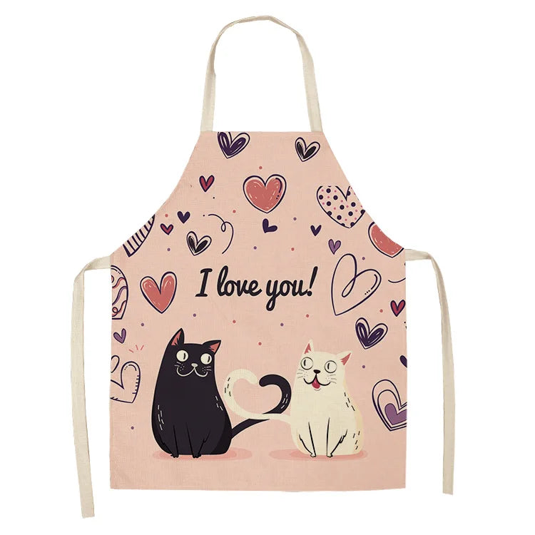 Cute Cartoon Cat Kitchen Apron – Linen Baking & Cooking Apron for Women, Men & Kids, Kitchen Accessories