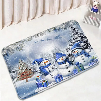 Funny Christmas Bath Mat Set – Cute Snowman, Santa Claus, Red Ball & Xmas Tree Bathroom Rugs with Toilet Lid Cover
