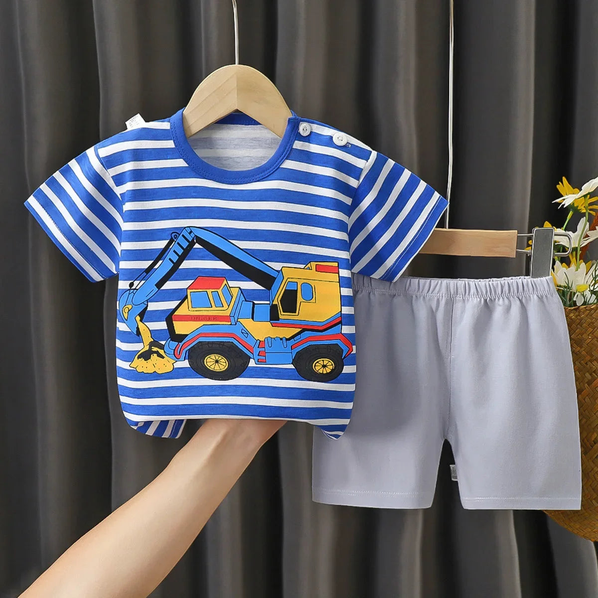 Conjunto de ropa de verano para niños de 2 piezas – Conjunto de camiseta y pantalones cortos de algodón para niños y niñas, ropa de manga corta para bebés, traje informal suave para niños para el juego diario y la comodidad